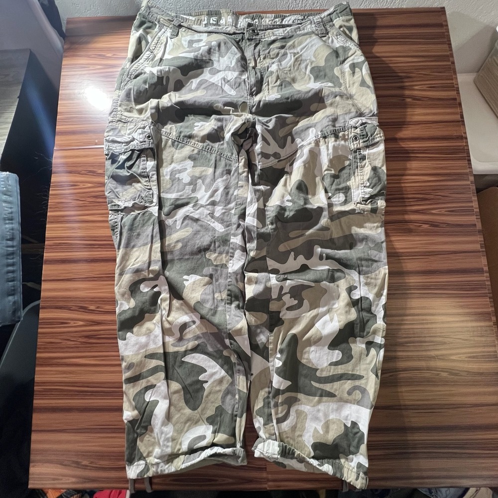 Stone Touch Cargo Pants Mens 44x32 Green Camouflage Cotton Relaxed Utility K52